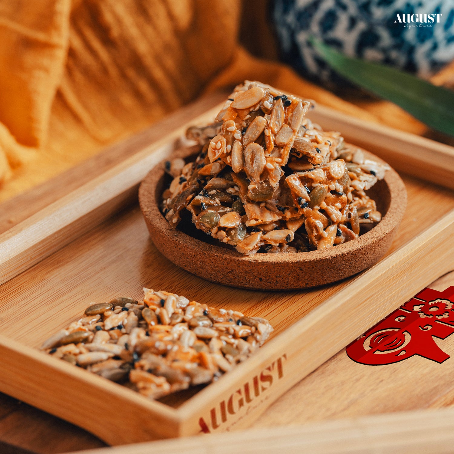 Crunchy mixed nuts florentine tulies with honey, perfect for sharing during Chinese New Year celebrations and festive gifting in Singapore.