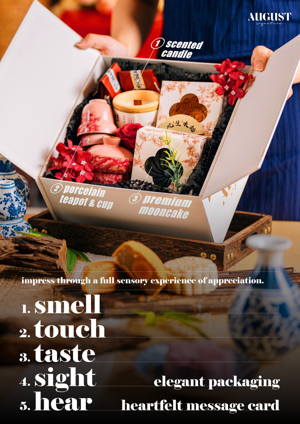 【Customization】Five Senses of Reunion Gift Set - 2 Mooncake with Tea Pairing - August Signature